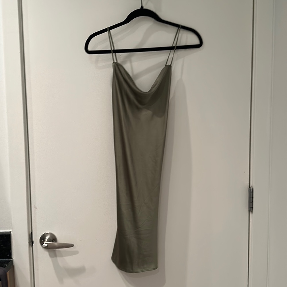 Army green satin slip dress